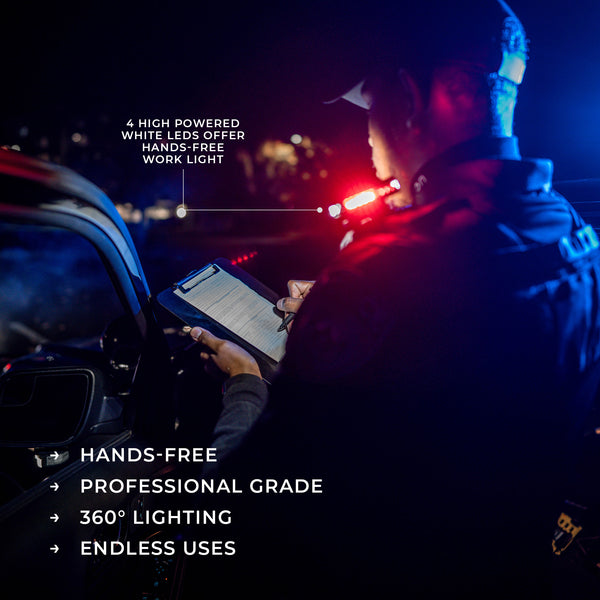 Guardian Angel Elite Red Blue police safety light mounted on patrol vest – waterproof and rechargeable visibility device