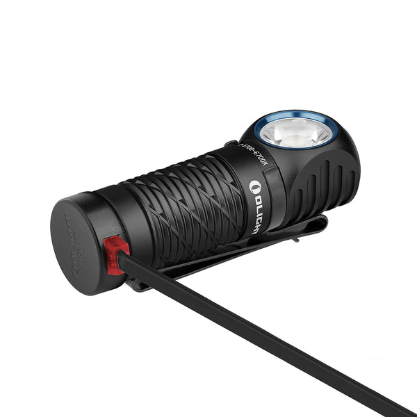 Olight Perun 2 Mini right-angle torch – MOLLE-compatible and red-light ready, ideal for vest mounting, available at Major Industries