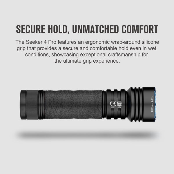 Olight Seeker 4 Pro high-lumen flood beam torch – 4,600 lumens with USB-C charging, available at Major Industries