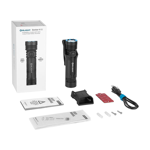 Olight Seeker 4 Pro high-lumen flood beam torch – 4,600 lumens with USB-C charging, available at Major Industries