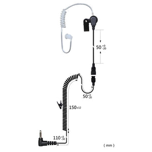 CRS listen only acoustic tube police radio earpiece with 2.5mm and 3.5mm connectors