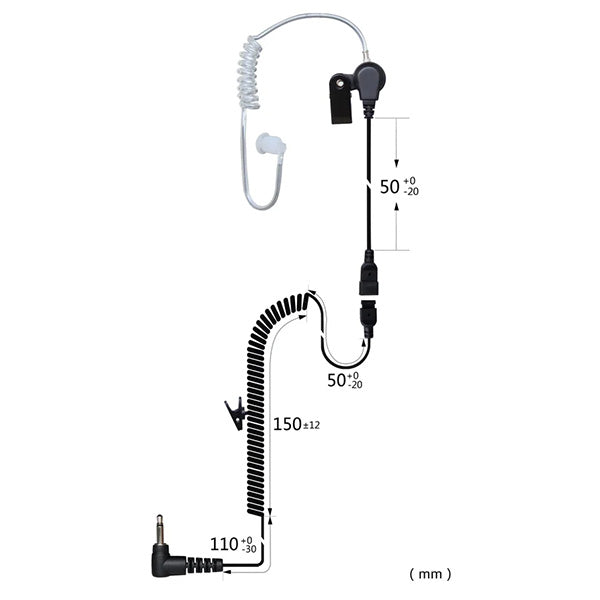 CRS listen only acoustic tube police radio earpiece with 2.5mm and 3.5mm connectors