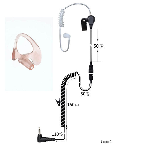CRS listen only acoustic tube police radio earpiece with 2.5mm and 3.5mm connectors