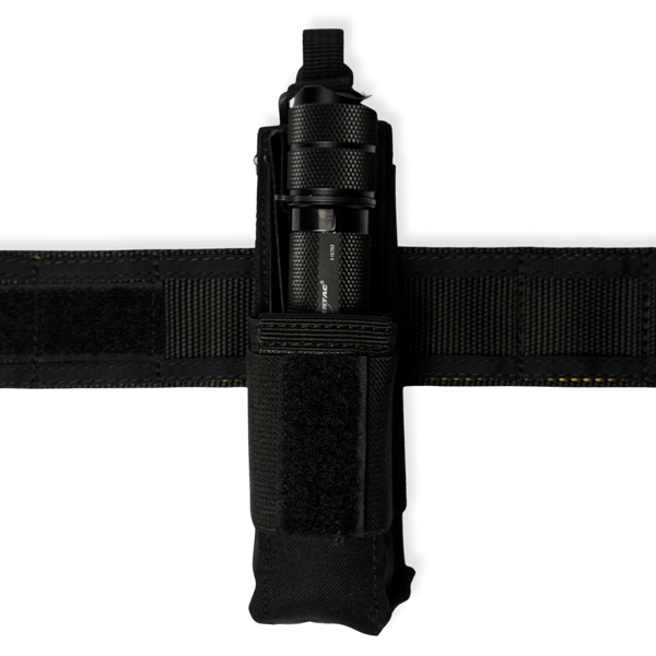 Kanga Systems Arc Flashlight Pouch mounted with a tactical flashlight, featuring Cordura® construction, elastic side panels and MOLLE-compatible attachment for duty belts and operational load-outs.