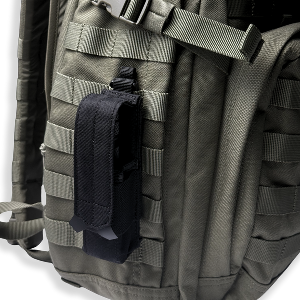 Kanga Systems Arc Flashlight Pouch mounted with a tactical flashlight, featuring Cordura® construction, elastic side panels and MOLLE-compatible attachment for duty belts and operational load-outs.