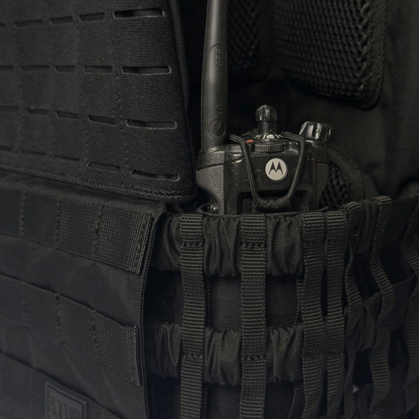 Black Kanga Systems Relay Side Wing Radio Pouch designed for securely carrying a Motorola APX 6000 radio on MOLLE-compatible equipment.