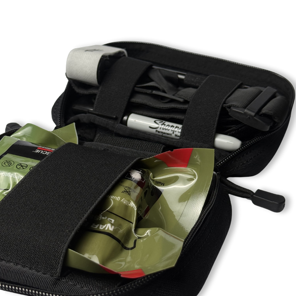 Black Kanga Systems Shift Rip-Away Medical Pouch with MOLLE-compatible mounting and removable platform for organising essential medical equipment.
