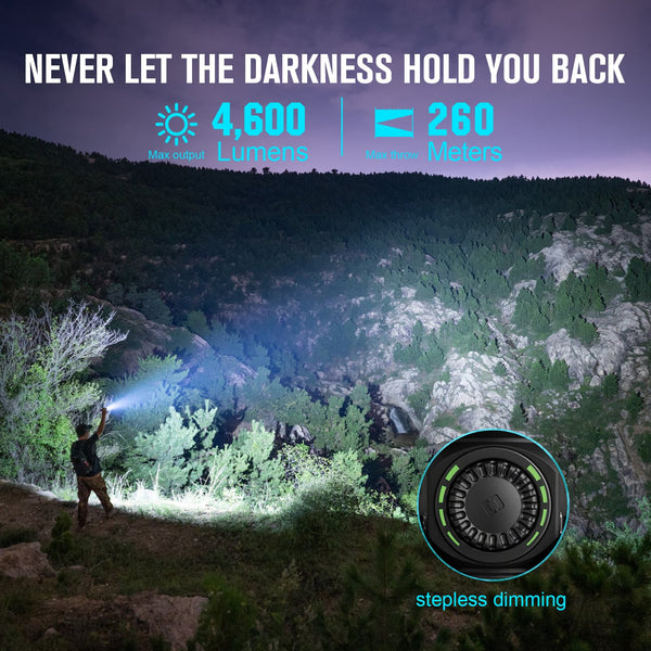 Olight Seeker 4 Pro high-lumen flood beam torch – 4,600 lumens with USB-C charging, available at Major Industries